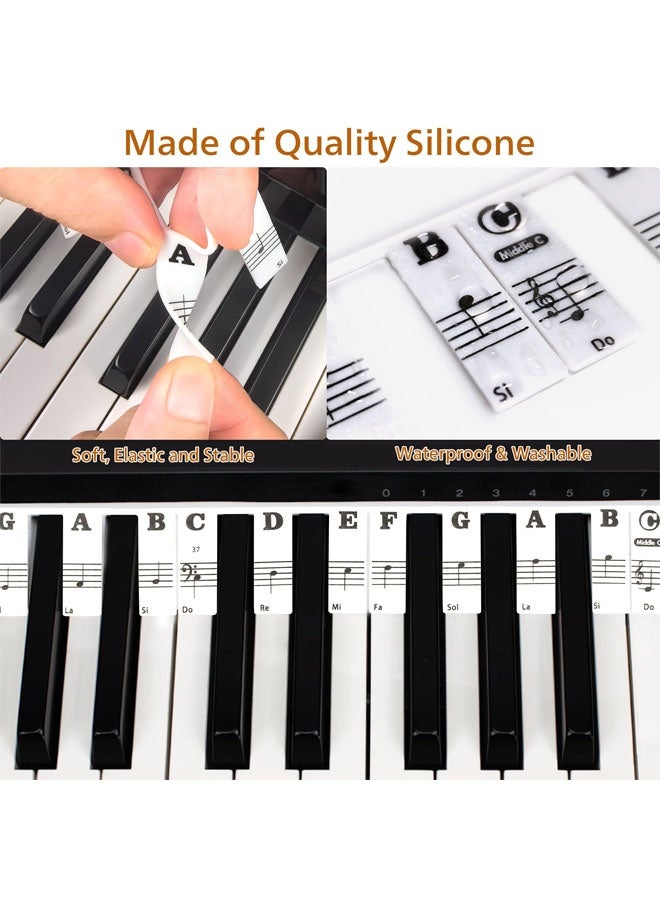 Piano Key Labels Removable, Keyboard Notes for 61 Keys, Black Large Bold Alphabet Silicone Piano Letter for Kids Beginners Lean to Play Piano - Image 3
